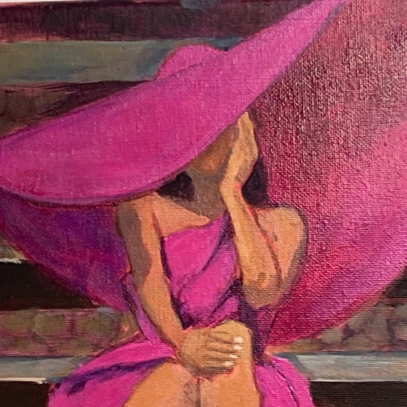Pink Lady in Hat Canvas Art - Picture 6 of 9
